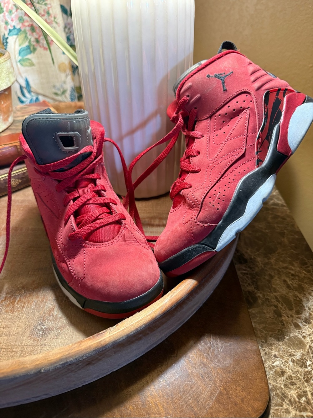 Jordan Kids Red and Black High-Top Basketball Sneakers
